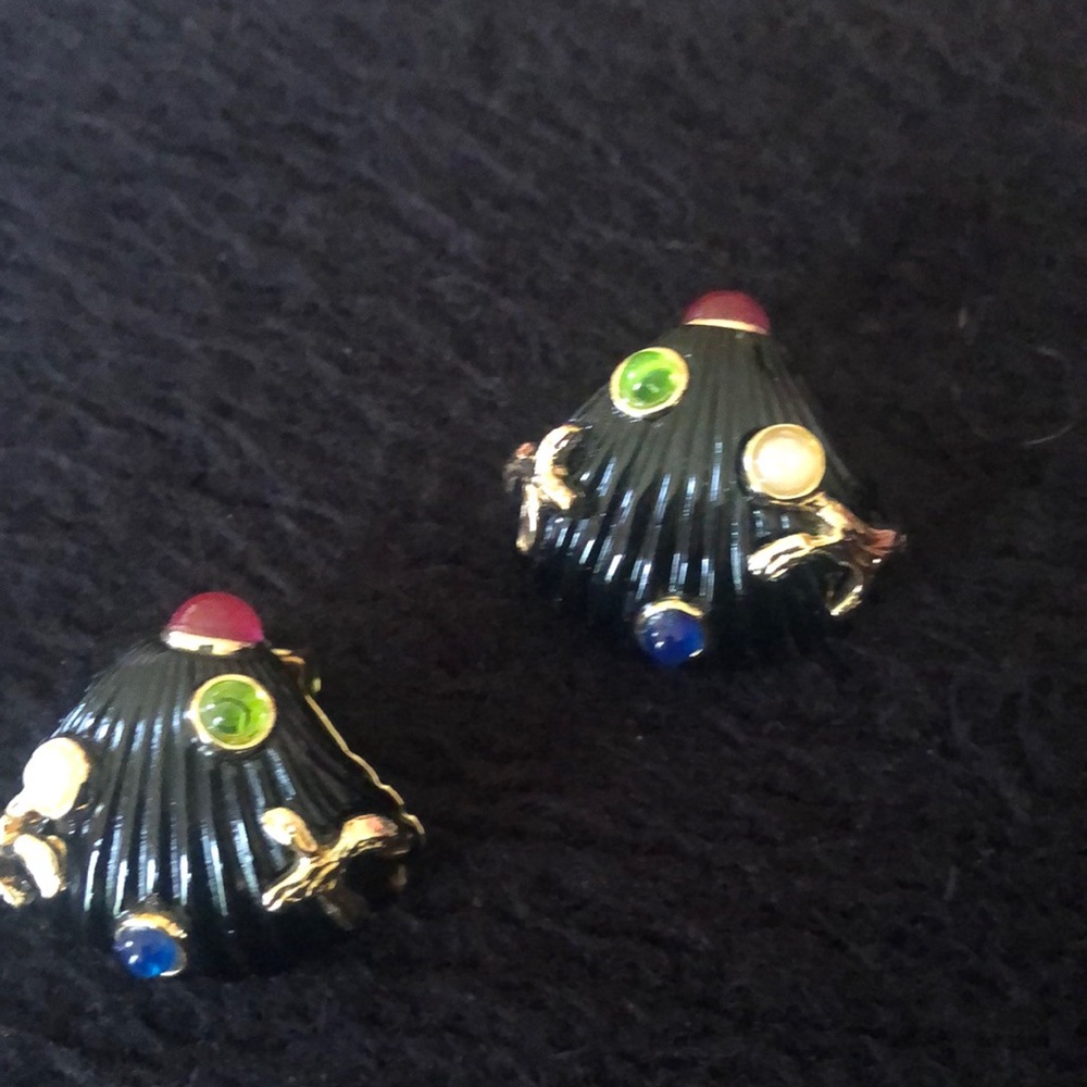 Elegant Black and Gold Earrings with Gem Accents
